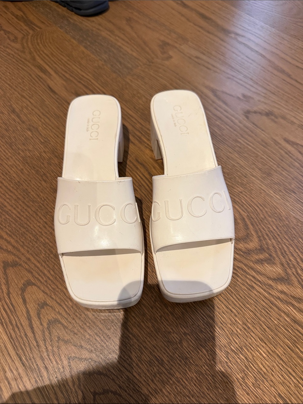 Gucci White Slide Sandals